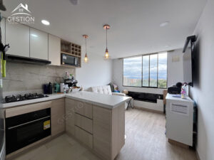 cocina y sala moderna en apartaestudio en venta park living